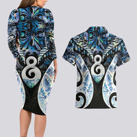 New Zealand Aotearoa Couples Matching Long Sleeve Bodycon Dress and Hawaiian Shirt Pikorua Single Twist Green Paua Shell DT05 - Polynesian Pride