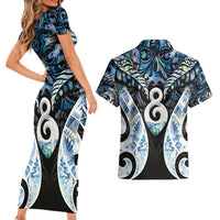 New Zealand Aotearoa Couples Matching Short Sleeve Bodycon Dress and Hawaiian Shirt Pikorua Single Twist Green Paua Shell DT05 - Polynesian Pride