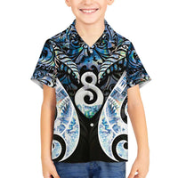 New Zealand Aotearoa Family Matching Off The Shoulder Long Sleeve Dress and Hawaiian Shirt Pikorua Single Twist Green Paua Shell DT05 Son's Shirt Green - Polynesian Pride