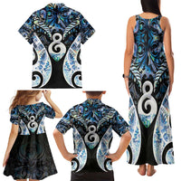 New Zealand Aotearoa Family Matching Tank Maxi Dress and Hawaiian Shirt Pikorua Single Twist Green Paua Shell DT05 - Polynesian Pride