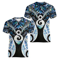 New Zealand Aotearoa Women V-Neck T-Shirt Pikorua Single Twist Green Paua Shell