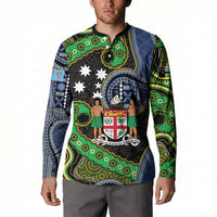 South Sea Islanders And Fiji Button Sweatshirt Fijian Coat Of Arms And Southern Cross DT05 - Polynesian Pride