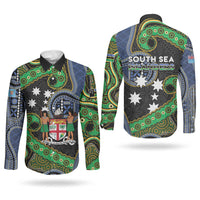 South Sea Islanders And Fiji Couples Matching Off Shoulder Maxi Dress and Long Sleeve Button Shirt Fijian Coat Of Arms And Southern Cross DT05 - Polynesian Pride