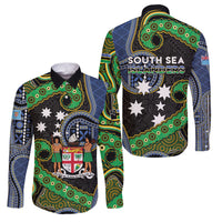 South Sea Islanders And Fiji Family Matching Mermaid Dress and Hawaiian Shirt Fijian Coat Of Arms And Southern Cross DT05 Dad's Shirt - Long Sleeve Black - Polynesian Pride