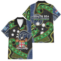 South Sea Islanders And Fiji Family Matching Summer Maxi Dress and Hawaiian Shirt Fijian Coat Of Arms And Southern Cross DT05 Dad's Shirt - Short Sleeve Black - Polynesian Pride