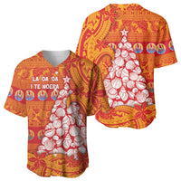 French Polynesia Christmas Baseball Jersey Seashell Xmas Tree Tribal Waves - Polynesian Pride