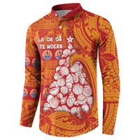 French Polynesia Christmas Button Sweatshirt Seashell Xmas Tree Tribal Waves - Polynesian Pride