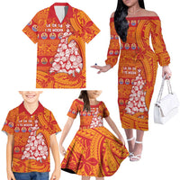 French Polynesia Christmas Family Matching Off The Shoulder Long Sleeve Dress and Hawaiian Shirt Seashell Xmas Tree Tribal Waves DT05 - Polynesian Pride