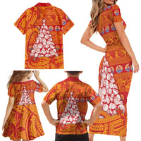 French Polynesia Christmas Family Matching Short Sleeve Bodycon Dress and Hawaiian Shirt Seashell Xmas Tree Tribal Waves DT05 - Polynesian Pride