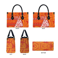 French Polynesia Christmas Leather Bag Seashell Xmas Tree Tribal Waves - undefined