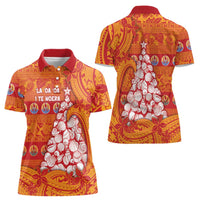 French Polynesia Christmas Women Polo Shirt Seashell Xmas Tree Tribal Waves - Polynesian Pride