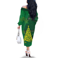 Cook Islands Christmas Family Matching Off The Shoulder Long Sleeve Dress and Hawaiian Shirt Seashell Xmas Tree Tribal Waves DT05 - Polynesian Pride