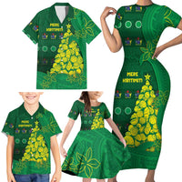 Cook Islands Christmas Family Matching Short Sleeve Bodycon Dress and Hawaiian Shirt Seashell Xmas Tree Tribal Waves DT05 - Polynesian Pride