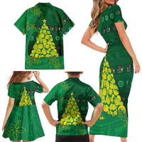 Cook Islands Christmas Family Matching Short Sleeve Bodycon Dress and Hawaiian Shirt Seashell Xmas Tree Tribal Waves DT05 - Polynesian Pride