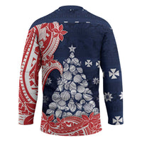 Wallis And Futuna Christmas Hockey Jersey Seashell Xmas Tree Tribal Waves - Polynesian Pride