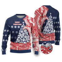 Wallis And Futuna Christmas Ugly Christmas Sweater Seashell Xmas Tree Tribal Waves DT05 Navy - Polynesian Pride