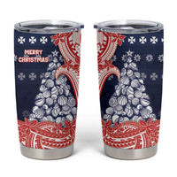 Wallis And Futuna Christmas Tumbler Cup Seashell Xmas Tree Tribal Waves DT05 Navy - Polynesian Pride
