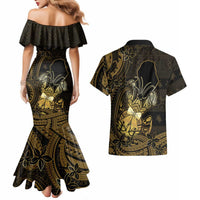 Niue Christmas Couples Matching Mermaid Dress and Hawaiian Shirt Niuean Crab Xmas Tribal Waves DT05 - Polynesian Pride