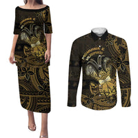 Niue Christmas Couples Matching Puletasi and Long Sleeve Button Shirt Niuean Crab Xmas Tribal Waves - Polynesian Pride