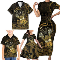 Niue Christmas Family Matching Short Sleeve Bodycon Dress and Hawaiian Shirt Niuean Crab Xmas Tribal Waves DT05 - Polynesian Pride
