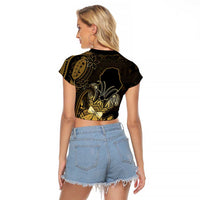 Niue Christmas Raglan Cropped T Shirt Niuean Crab Xmas Tribal Waves - Polynesian Pride