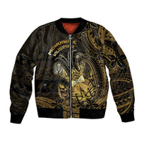 Niue Christmas Sleeve Zip Bomber Jacket Niuean Crab Xmas Tribal Waves DT05 Unisex Gold - Polynesian Pride