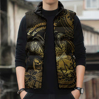 Niue Christmas Sleeveless Puffer Jacket Niuean Crab Xmas Tribal Waves - Polynesian Pride
