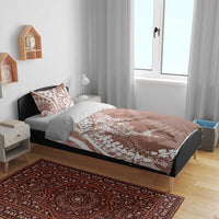 Hawaii Puakenikeni And Maile Lei Bedding Set Brown Polynesian Shark Tattoo DT05
