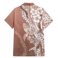 Hawaii Puakenikeni And Maile Lei Family Matching Mermaid Dress and Hawaiian Shirt Brown Polynesian Shark Tattoo DT05 - Polynesian Pride
