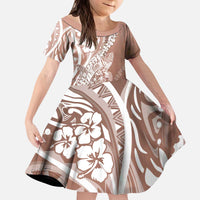 Hawaii Puakenikeni And Maile Lei Kid Short Sleeve Dress Brown Polynesian Shark Tattoo DT05