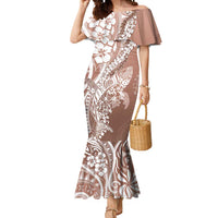 Hawaii Puakenikeni And Maile Lei Mermaid Dress Brown Polynesian Shark Tattoo DT05