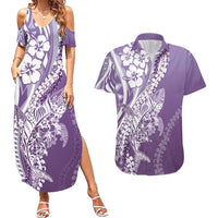 Hawaii Puakenikeni And Maile Lei Couples Matching Summer Maxi Dress and Hawaiian Shirt Violet Polynesian Shark Tattoo DT05 Violet - Polynesian Pride