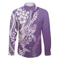 Hawaii Puakenikeni And Maile Lei Family Matching Off The Shoulder Long Sleeve Dress and Hawaiian Shirt Violet Polynesian Shark Tattoo DT05 Dad's Shirt - Long Sleeve Violet - Polynesian Pride