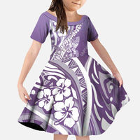 Hawaii Puakenikeni And Maile Lei Family Matching Off Shoulder Maxi Dress and Hawaiian Shirt Violet Polynesian Shark Tattoo DT05 Daughter's Dress Violet - Polynesian Pride