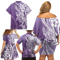 Hawaii Puakenikeni And Maile Lei Family Matching Off Shoulder Short Dress and Hawaiian Shirt Violet Polynesian Shark Tattoo DT05 - Polynesian Pride