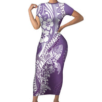 Hawaii Puakenikeni And Maile Lei Family Matching Short Sleeve Bodycon Dress and Hawaiian Shirt Violet Polynesian Shark Tattoo DT05 Mom's Dress Violet - Polynesian Pride