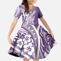 Hawaii Puakenikeni And Maile Lei Family Matching Summer Maxi Dress and Hawaiian Shirt Violet Polynesian Shark Tattoo DT05 Daughter's Dress Violet - Polynesian Pride