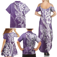 Hawaii Puakenikeni And Maile Lei Family Matching Summer Maxi Dress and Hawaiian Shirt Violet Polynesian Shark Tattoo DT05 - Polynesian Pride