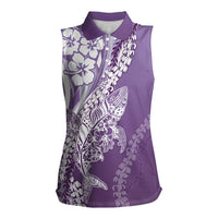 Hawaii Puakenikeni And Maile Lei Women Sleeveless Polo Shirt Violet Polynesian Shark Tattoo DT05 Female Violet - Polynesian Pride