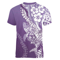 Hawaii Puakenikeni And Maile Lei Women V-Neck T-Shirt Violet Polynesian Shark Tattoo DT05