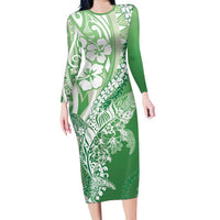 Hawaii Puakenikeni And Maile Lei Family Matching Long Sleeve Bodycon Dress and Hawaiian Shirt Green Polynesian Shark Tattoo DT05 Mom's Dress Green - Polynesian Pride