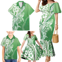 Hawaii Puakenikeni And Maile Lei Family Matching Mermaid Dress and Hawaiian Shirt Green Polynesian Shark Tattoo DT05 - Polynesian Pride