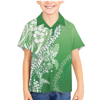 Hawaii Puakenikeni And Maile Lei Family Matching Mermaid Dress and Hawaiian Shirt Green Polynesian Shark Tattoo DT05 Son's Shirt Green - Polynesian Pride