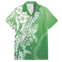Hawaii Puakenikeni And Maile Lei Family Matching Off The Shoulder Long Sleeve Dress and Hawaiian Shirt Green Polynesian Shark Tattoo DT05 Dad's Shirt - Short Sleeve Green - Polynesian Pride
