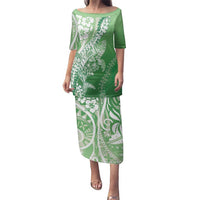 Hawaii Puakenikeni And Maile Lei Family Matching Puletasi and Hawaiian Shirt Green Polynesian Shark Tattoo DT05 Mom's Dress Green - Polynesian Pride