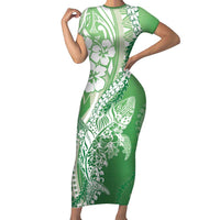 Hawaii Puakenikeni And Maile Lei Family Matching Short Sleeve Bodycon Dress and Hawaiian Shirt Green Polynesian Shark Tattoo DT05 Mom's Dress Green - Polynesian Pride