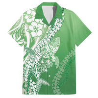 Hawaii Puakenikeni And Maile Lei Family Matching Summer Maxi Dress and Hawaiian Shirt Green Polynesian Shark Tattoo DT05 Dad's Shirt - Short Sleeve Green - Polynesian Pride