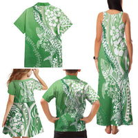 Hawaii Puakenikeni And Maile Lei Family Matching Tank Maxi Dress and Hawaiian Shirt Green Polynesian Shark Tattoo DT05 - Polynesian Pride