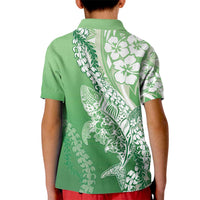 Hawaii Puakenikeni And Maile Lei Kid Polo Shirt Green Polynesian Shark Tattoo DT05