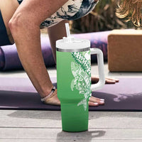 Hawaii Puakenikeni And Maile Lei Tumbler With Handle Green Polynesian Shark Tattoo DT05